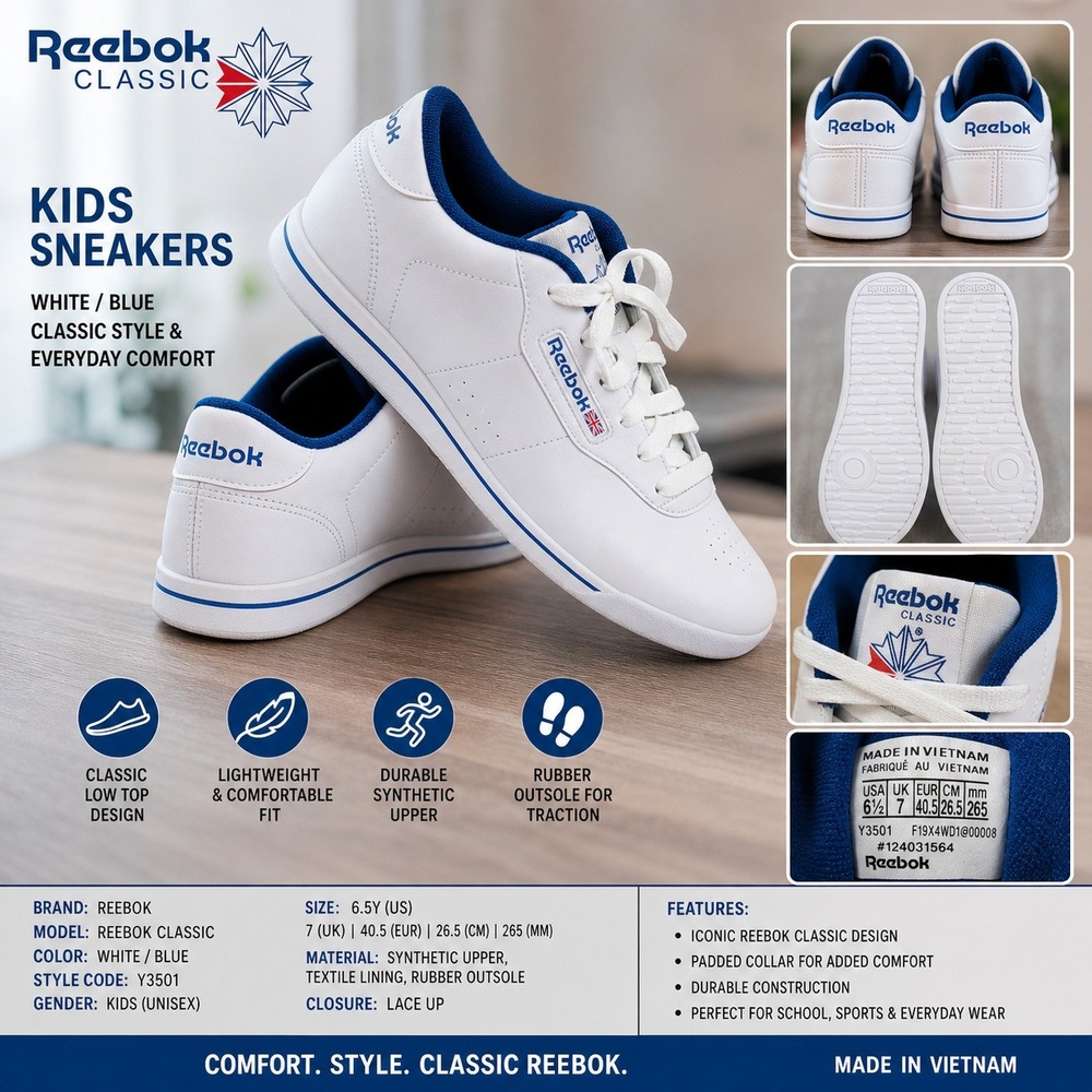 Reebok Princess Classic White Blue Women Sneakers FV5294 Low Top Shoes